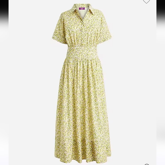 J. Crew Fitted Waist Shirtdress In Butter Yellow with Liberty Fabric Size 12 - Picture 3 of 13